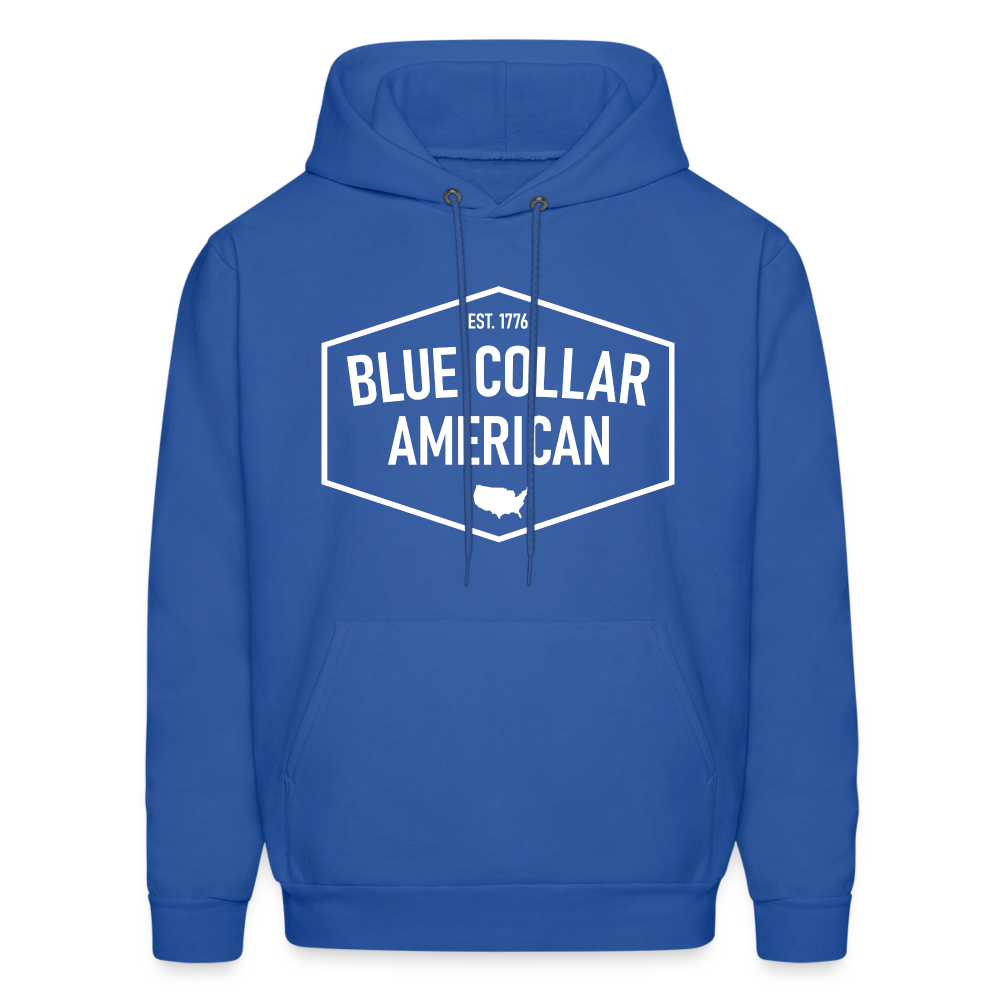 Blue Collar American Hoodie | White Logo - royal blue