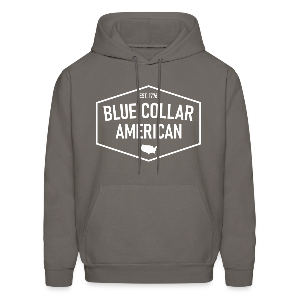 Blue Collar American Hoodie | White Logo - asphalt gray